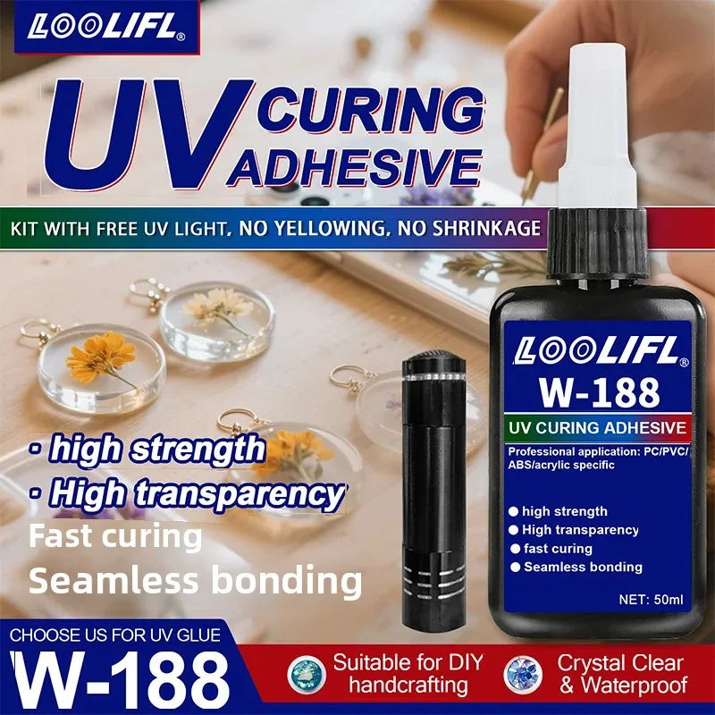 UV Resin Kit with Light, Bonding&Curing in Seconds, 50g UV Resin Kit with UV Flashlight for Welding,Glass Light, Craft Decor,DIY